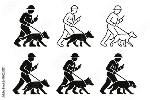 Emergency Team Logos. Police officers and first responders in action. Icon set. Set Logo of police officers and first responders in action: K9