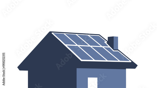 A two-tone house illustration with solar panels on the roof and a chimney