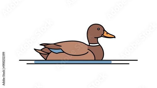 A cartoon duck floats on water, detailed with color blocks and outlines