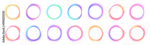 Futuristic neon circle frame with soft gradient glow. Transparent PNG allows versatile digital design usage. Bright electric light enhances modern abstract compositions.