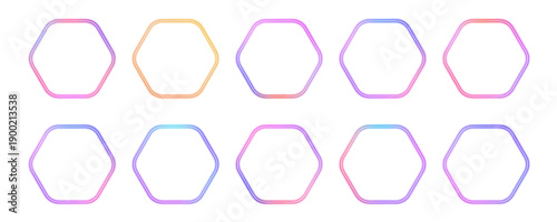 Futuristic glowing hexagon frame with purple and blue highlights. Bright neon edges illuminate dark background. Perfect for posters, banners, and digital UI elements. PNG