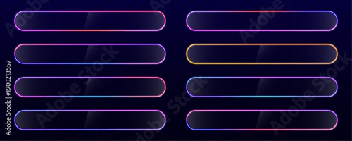 Neon rectangular frame emits soft glow with gradient highlights. Transparent background makes it ideal for overlays. Perfect for modern posters and creative banners.