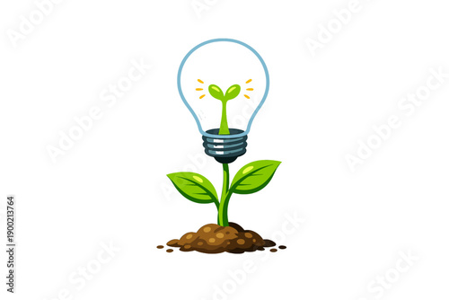Light bulb with a plant growing out of it shows the connection between ideas and nature in a creative way
