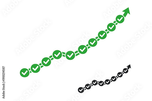 Chart shows upward trend with green and black check marks across a line indicating positive progress over time