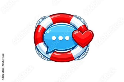 Icon shows a life preserver and a speech bubble with a heart symbol, representing support and communication, possibly related to mental health or safety