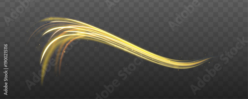 Yellow speed streaks blaze across black transparent background. Luminous sparks and dynamic curves show energy flow. Ideal for racing, tech, and futuristic graphics.