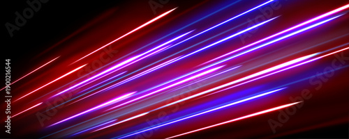 Red and purple neon laser streaks twist across dark background. Dynamic motion trails convey high-speed energy. Transparent PNG perfect for futuristic digital art.