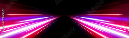 Bright purple and pink neon streaks flow dynamically with glowing highlights. Motion blur creates depth and futuristic acceleration. Ideal for banners, posters, and tech designs.