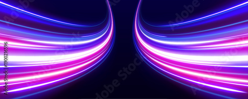 Spiral neon energy trails radiate outward with motion blur. Dynamic glowing lines convey continuous high-speed flow. Perfect PNG for sci-fi, cyber, and tech graphics.