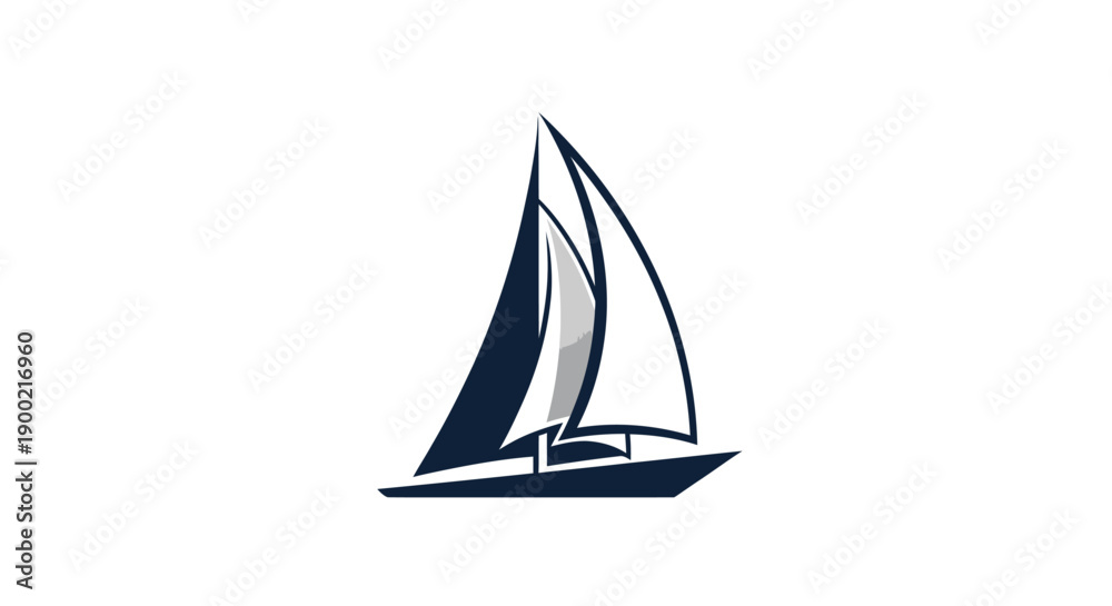 Fototapeta premium Stylized Blue and White Sailboat Logo on Isolated White Background