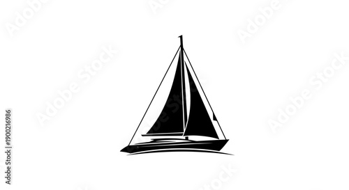 Simple Black Sailboat Silhouette with a Single Sail on Isolated White Background
