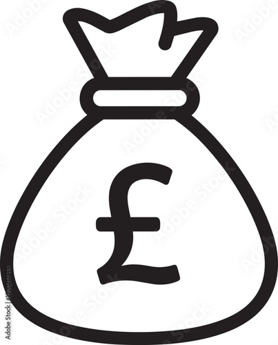 Money Bag with Pound Sterling Symbol Black Line Icon on White Background