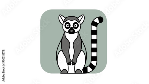 A stylized lemur, centered within a square with rounded corners and a muted green background
