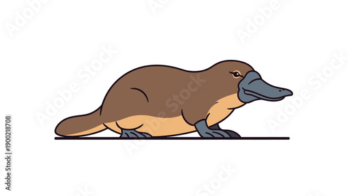 A cartoon illustration of a platypus in profile, with unique bill and brown fur