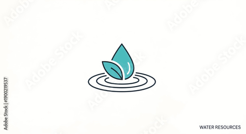 Water drop and leaf line icon. Sustainable lifestyle and water resources concept. Minimalist flat design vector illustration isolated on white background