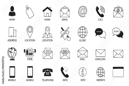 Hand Drawn Contact Information Icons Set for Web and Print Design