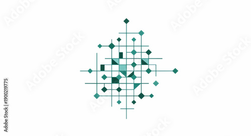 Monochromatic abstract geometric grid network. Minimalist flat design vector illustration with lines and nodes. Modern teal connectivity concept isolated on white