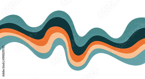 Abstract colorful layered wavy forms illustration. Teal and orange fluid vector design. Modern flat horizontal wave graphic isolated on white background