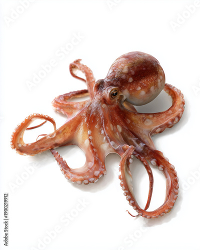 Oktopus, Krake, Tintenfisch, Meeresbewohner, Meerestier, Tier, Unterwasser, Marine, Meeresbiologie, Biologie, Natur, Wildtier, Tentakel, Saugnäpfe, Detailaufnahme, Freisteller, Weißer Hintergrund, Iso