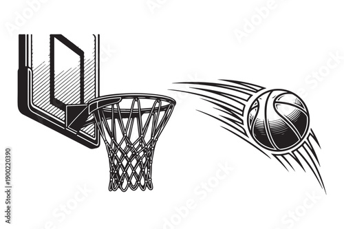 Basketball Hoop and Ball Motion Graphic with Swish