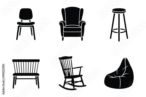 Vector Icons: Chairs, Stool, Beanbag Chair