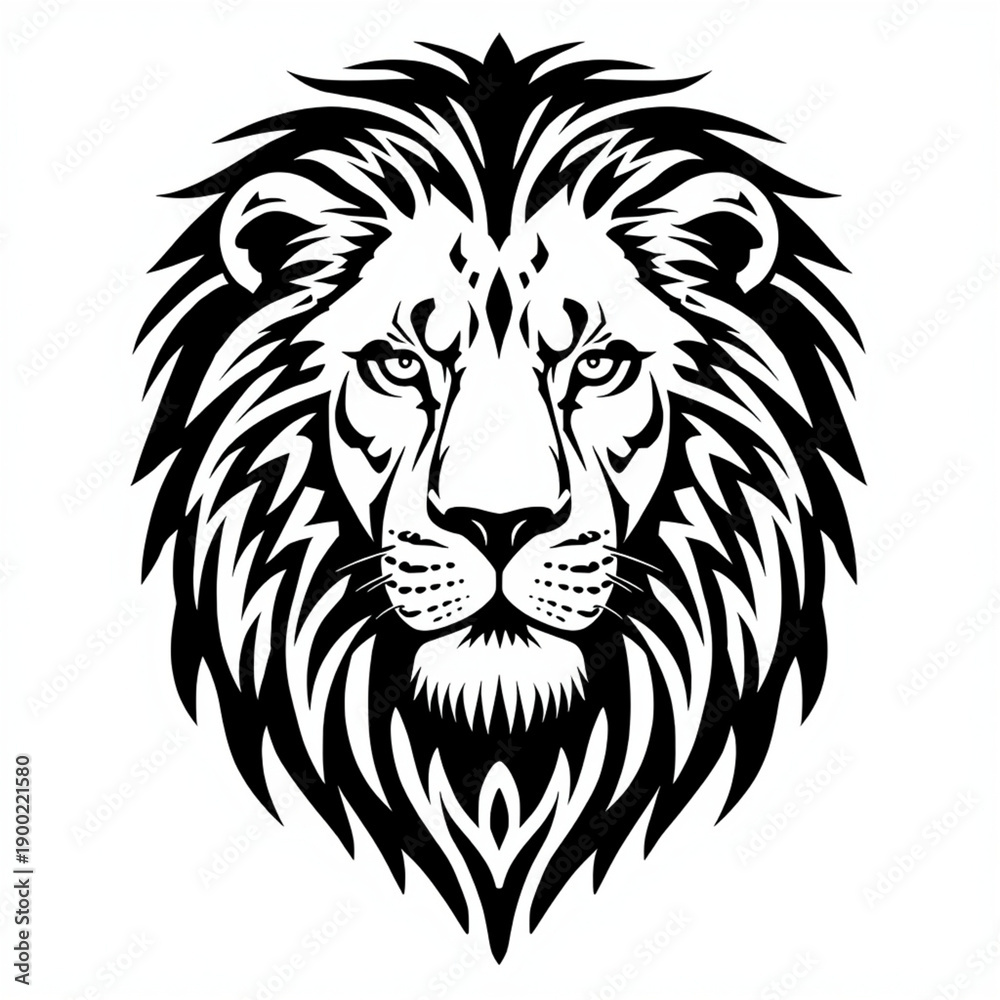Obraz premium A black and white illustration of a lion's face with a fierce expression