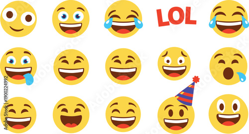 Collection of laughing emojis with various happy faces