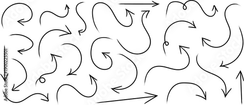 A complex pattern of arrows on a white background with various directions and shapes