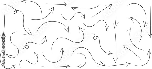 A complex arrangement of arrows on a white background forming various directional patterns