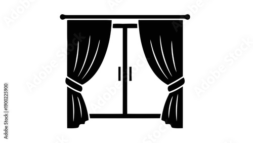 Vector illustration of elegant window with drapes and tie-backs on transparent background