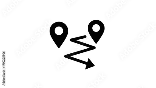 Vector illustration of a winding route with map pointers for navigation, on transparent background