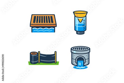 Various types of water drainage systems show how water is managed in different environments and conditions, highlighting their functions and uses in everyday life