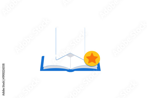Open book with blank page and star icon on a white background showcasing a digital learning or reading theme