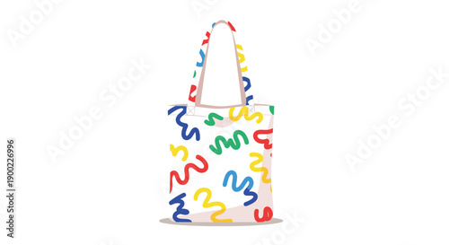 Modern tote bag adorned with playful colorful scribble patterns in primary colors on a white background