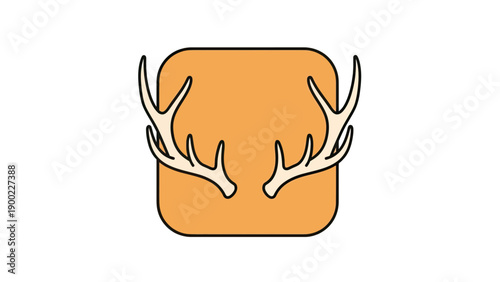 Illustration of deer antlers on an orange square with rounded corners, black outline