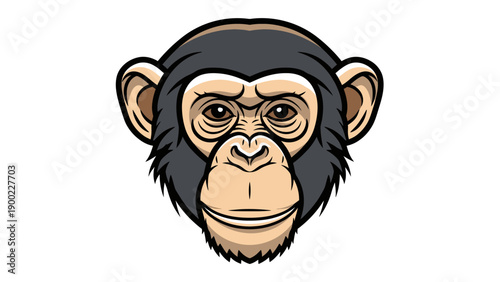 A frontal illustration depicts the head of a chimpanzee with detailed features