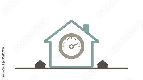 An illustration features a house outline with a gauge inside, on a line with small houses