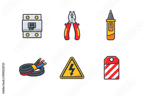 Collection of electrical tools and safety items for working on electrical projects in a workshop setting
