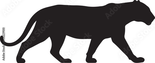 a black silhouette of a walking panther on a white background