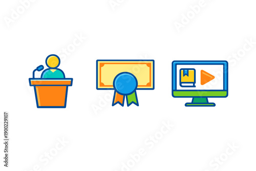 Discussion about education and certification taking place at a podium with a certificate and a presentation screen