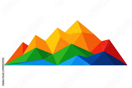 Polygonal Foothills in Vibrant Colors on White Background