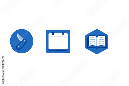 Icons representing tools for cooking, planning events, and reading books arranged in a simple layout on a white background