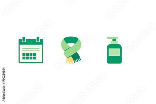 Seasonal activities include using a calendar, wearing a scarf, and applying lotion to care for skin during colder months