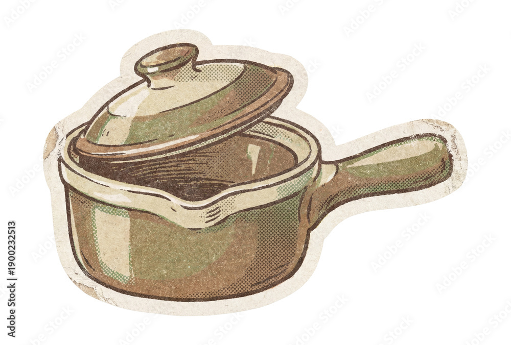 Fototapeta premium Saucepan lid lifted paper sticker.