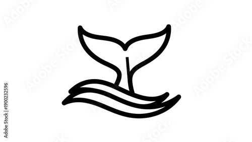 A simple, black line drawing of a whale tail breaking the surface of the water