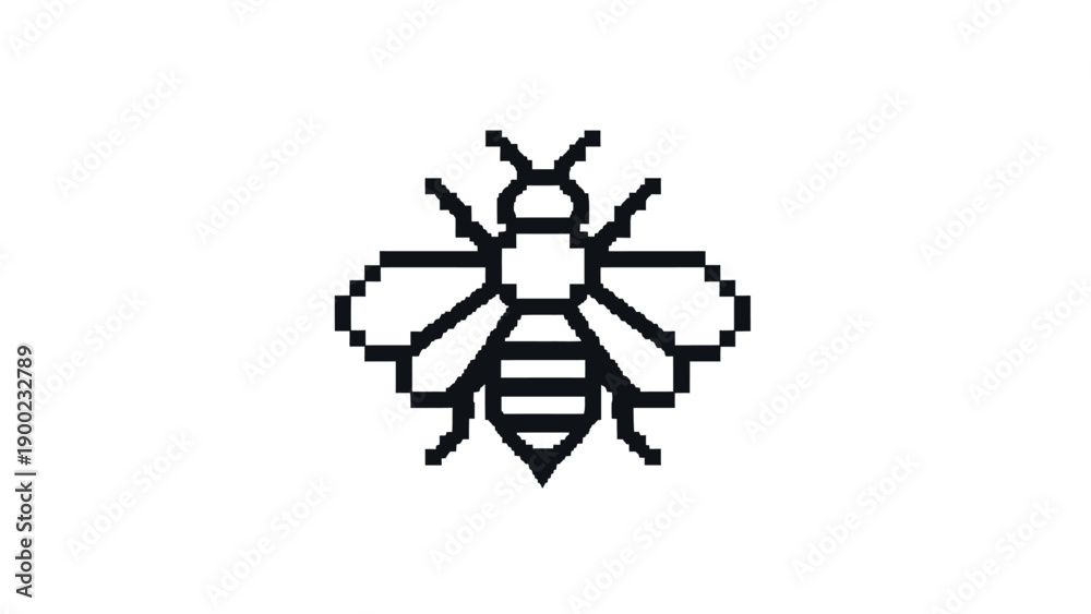 Fototapeta premium Pixelated graphic of a bee with body stripes, wings, and antennae on a white background