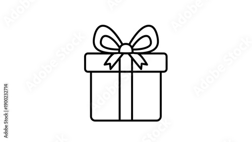 Simple black outline drawing of a gift box with a bow on top against a white background