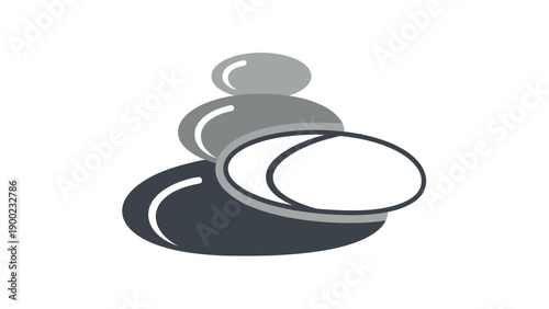 An abstract gray and white graphic features stacked oval shapes