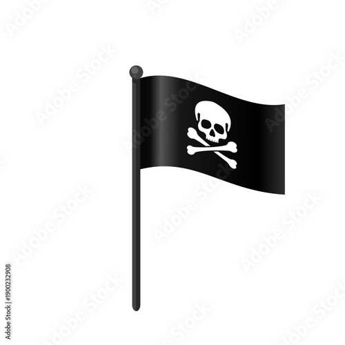 Pirate flag with skull and crossbones on flagpole