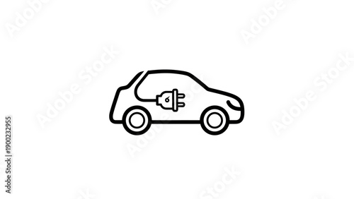 Simple outlined illustration of an electric car with a charging cable and plug